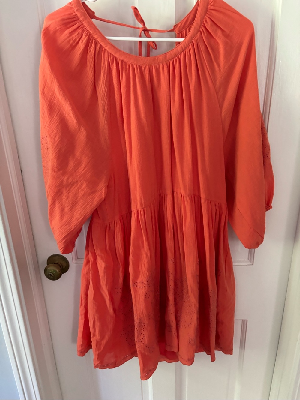 Bright Orange Women's Peasant Tunic with Tie Back